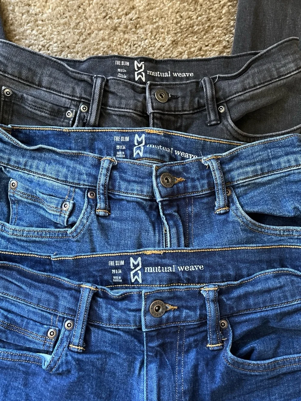 Bundle of 3 Mutual Weave slim fit jeans size 29x34